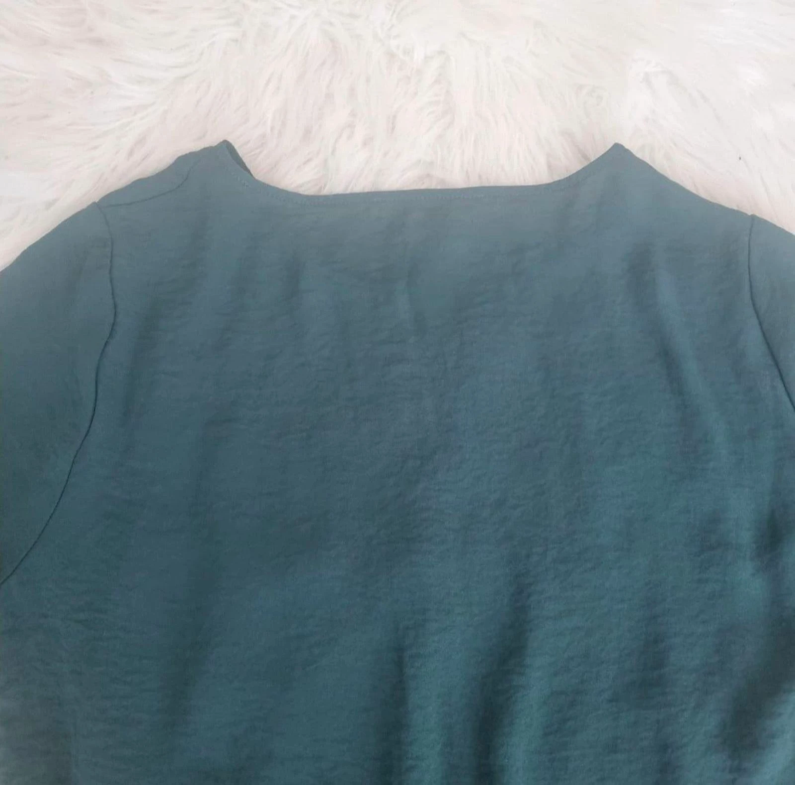 ONLY blusa verde oscuro con mangas abullonadas y cordón en la cintura / top peplum talla M – photo 6